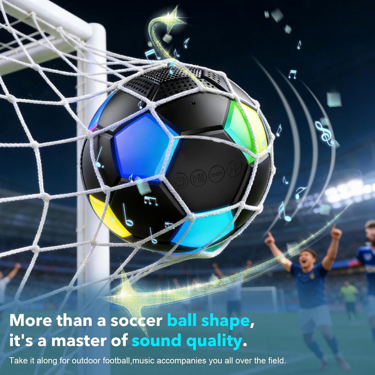 RZLCCL IPX6 5W Soccer Ball Shaped Speaker, Portable Wireless Speaker with LED Light, Waterproof, Stereo, TWS Pairing
