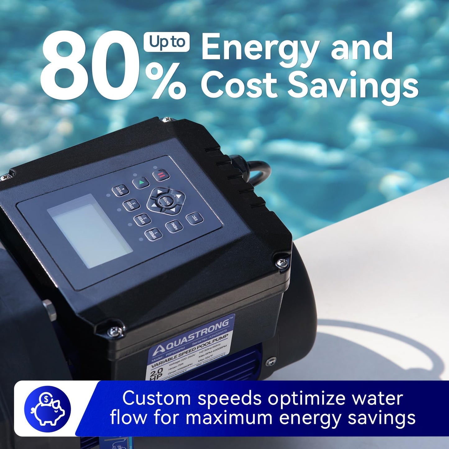 Aquastrong Variable Speed Pool Pump In/Above Pool Pump Energy Efficient High Flow Powerful Self Primming Swimming Pool Pumps with Filter Basket,Black
