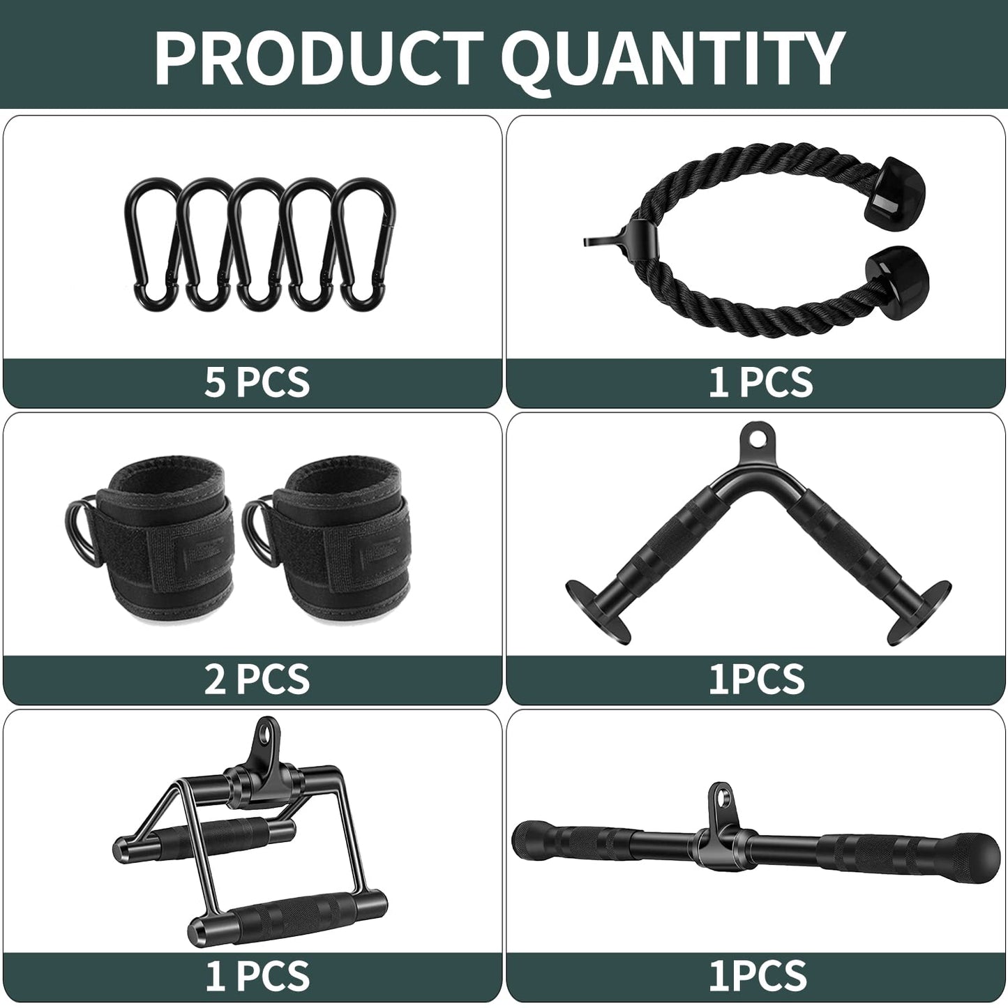 WNOEY Cable Attachments for Gym, Cable Machine Attachment Set, LAT Pulldown Attachments, Cable Machine Accessories, Tricep Pull Down Attachment, Home Gym Accessories (11 Pcs Set)