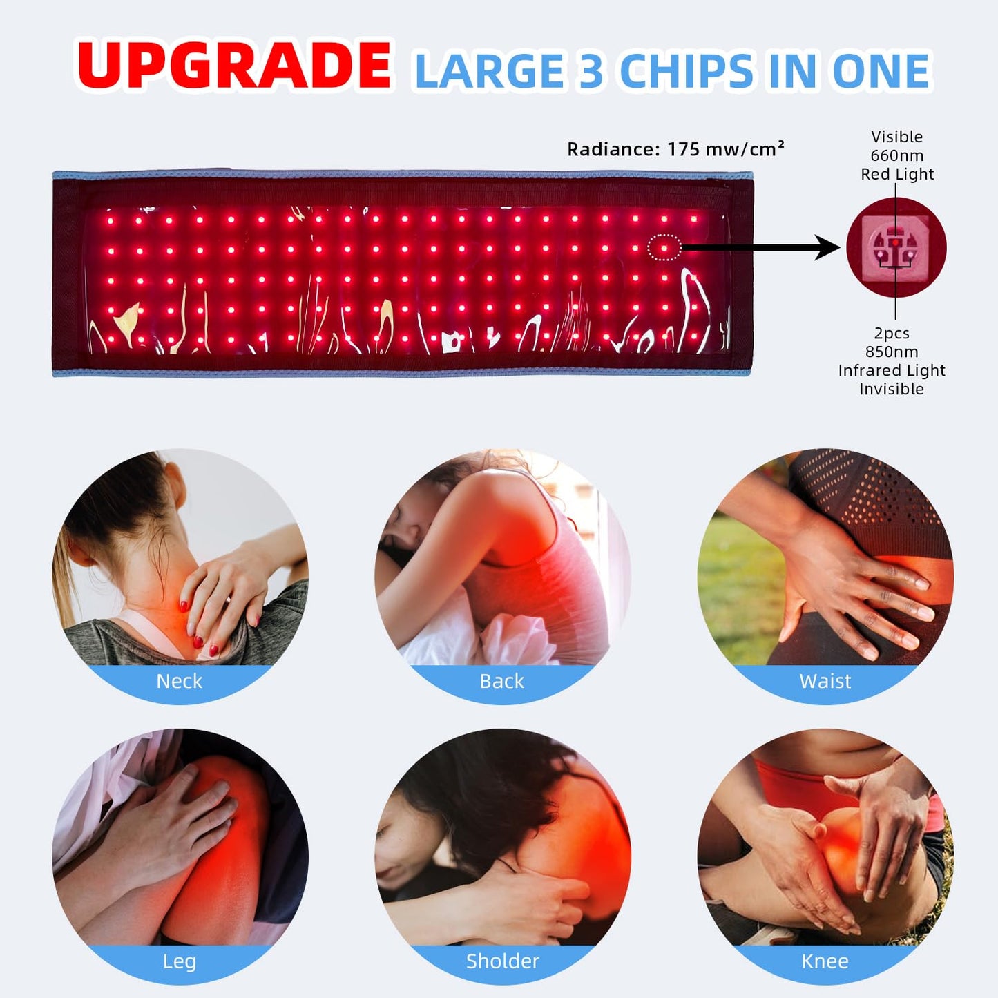 Red Light Therapy Infrared Light Therapy Belt for Body Waist Back Shoulder Leg Knee Muscle Relief, LED 660nm 850nm Wearable Large Red Light Belt with Timer Remote, Ideal Gift for Woman Man