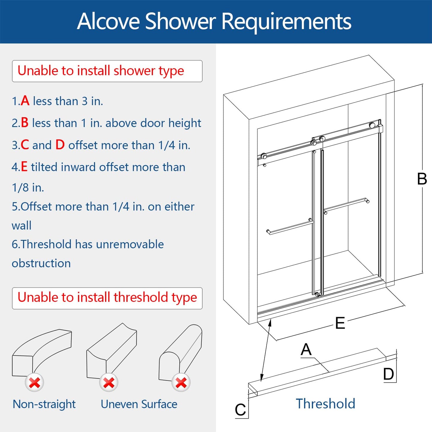 CRISSENSSI Frameless Soft Close Shower Door, 56"-60 "W, 76 "H, 3/8" (10mm) Clear Tempered Glass, Double Sliding Doors, Brushed Gold Finish.