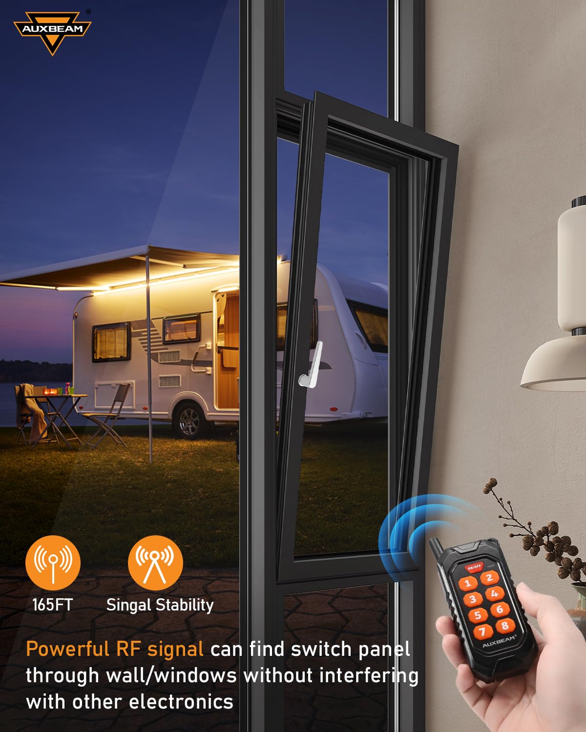 Auxbeam 8 Gang Switch Panel RC-800 RGB Wireless Remote Control Range Up to 165FT Multifunction Switch Pod 3 lighting modes with Backlit Off and Auto Dimmable for RV Offroad Waterproof 3 Years Warranty