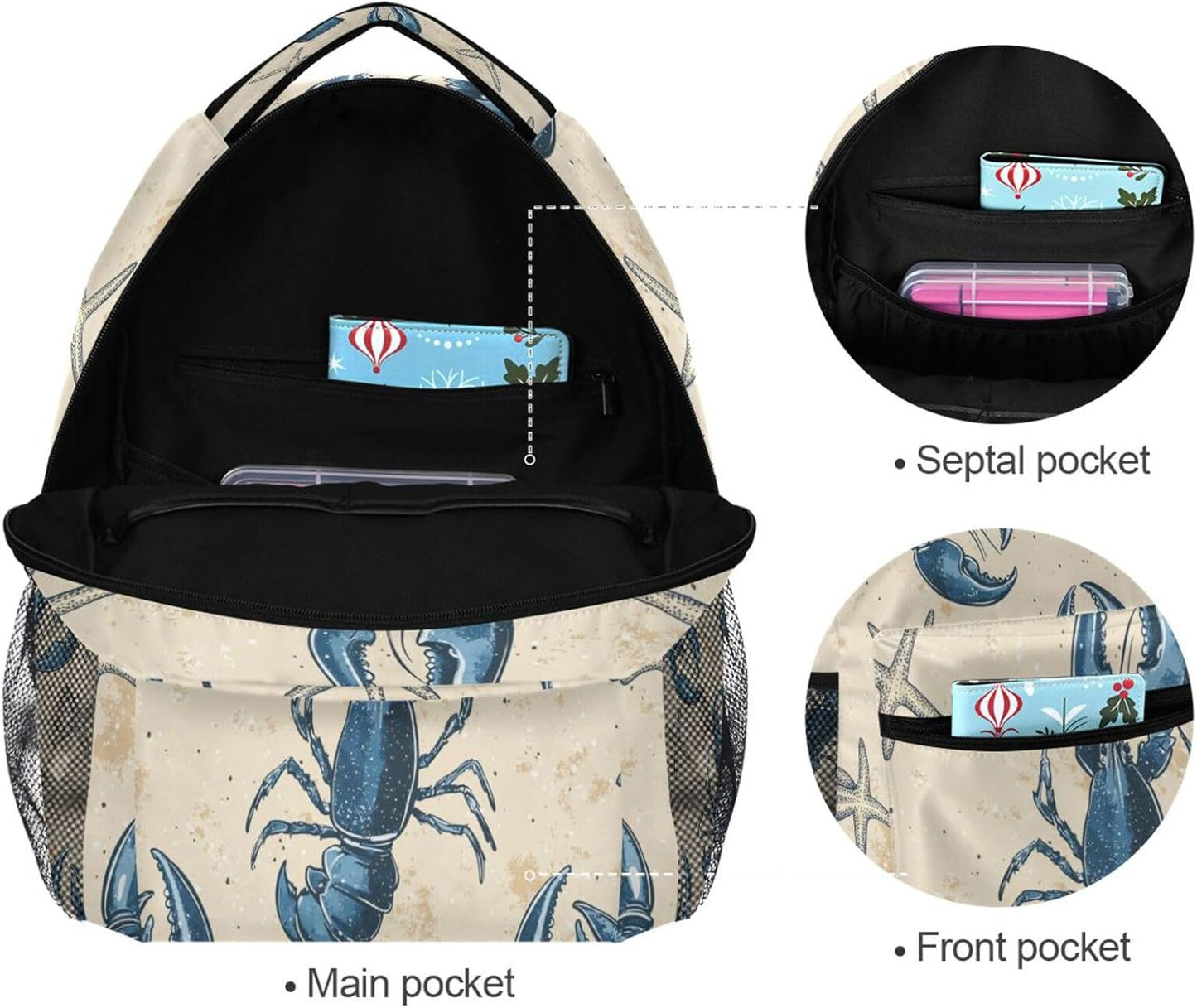 Krafig Backpacks Backpack Daypack Retro Starfish Lobsters Boys Girls Kids School Bookbag, School Bag Travel