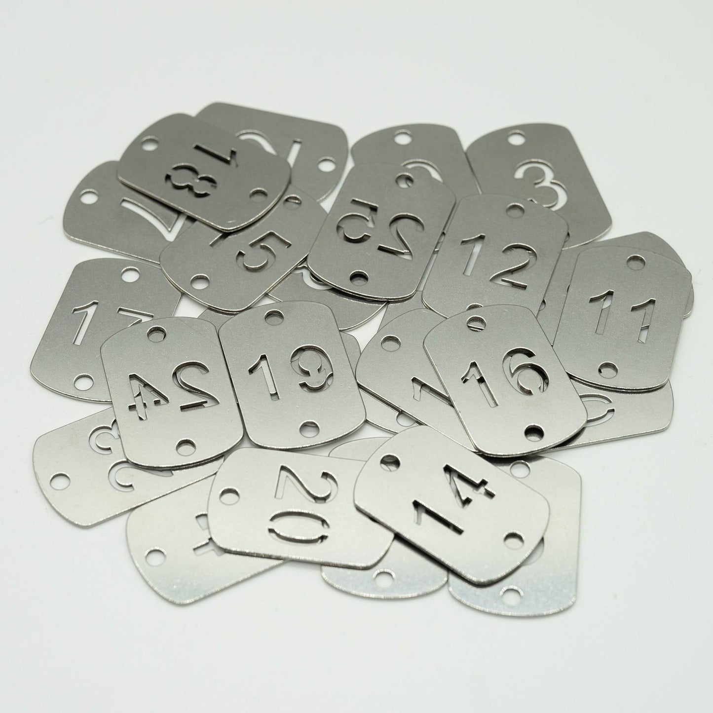 StayMax Rectangular Hollowed Stainless Steel Number Tags Key Tags with Two Holes (1-25)