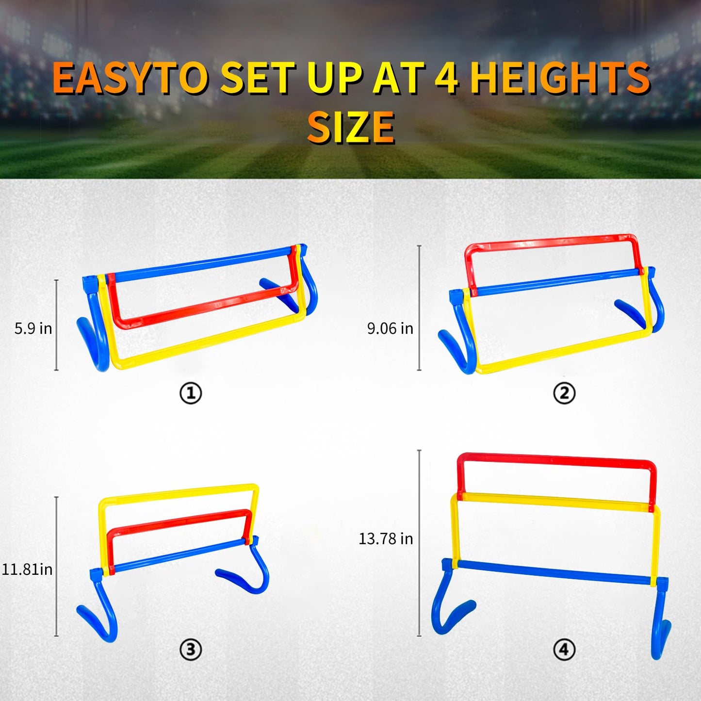 ASENVER 6 Pack Multicolor Agility Hurdles 4 Height Adjustable Speed Training Hurdles Fitness & Speed Training Equipment