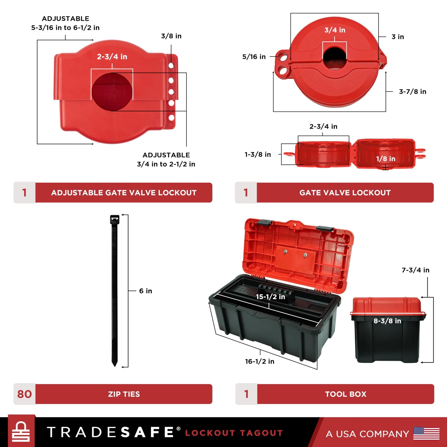 TRADESAFE Lockout Tagout Tool Kit - 85 Loto Devices, Loto Locks, Breaker Lockout Devices, Loto Tags, Inspection Tags, Cable Lock, Gate Valve Lockout, Plug Lock, Hasps
