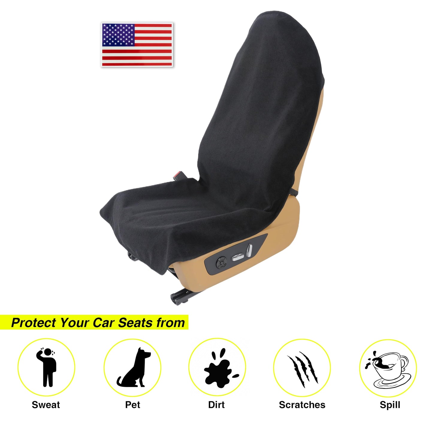 VSHIELD Waterproof Towel Car Seat Cover, Sweatproof Non-Slip Seat Protector, Universal Fit for Front Bucket or Rear Bench Seat of Cars, SUVs, Vans, Trucks, Compatible with Airbags and Armrests