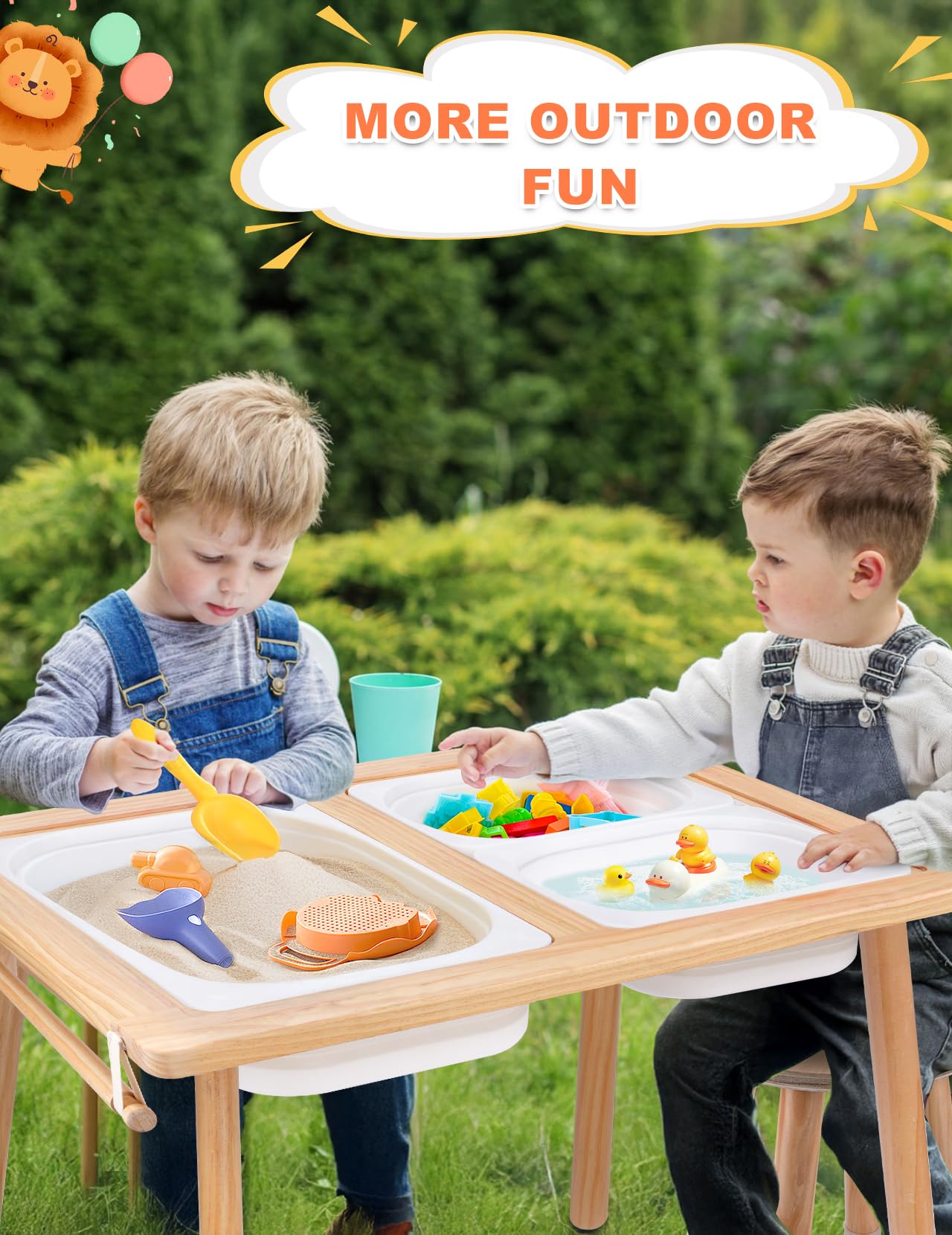 ZYLOHA Toddler Sensory Table and Chair Set, Kids Sensory Bin Tables with Paper Roll Stick & Double-Side Board,Toddler Play Table with 3 Storage Bin, Indoor Outdoor Boys Gilrs