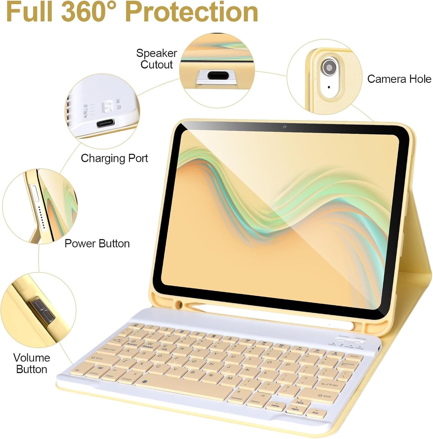 AHYWTAN 11/10th A16 2025 11 inch/10th 2022 10.9 for iPad Generation Case with Keyboard,Detachable Bluetooth Keyboard