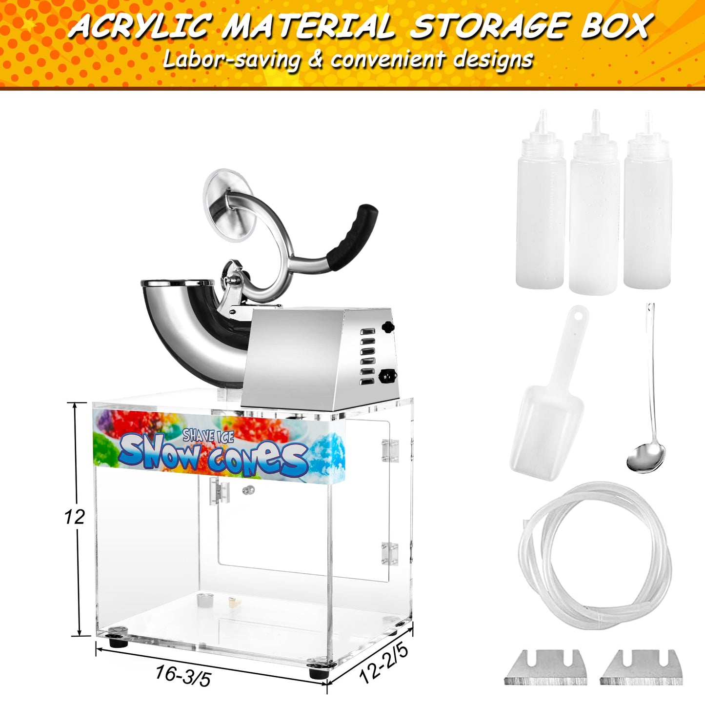 VNN 48L Snow Cone Machine, 500LB/H Commercial Shaved Ice Machine, 300W Electric Ice Shaver Machine, Suitable for Party Activities, Family Gatherings, Events