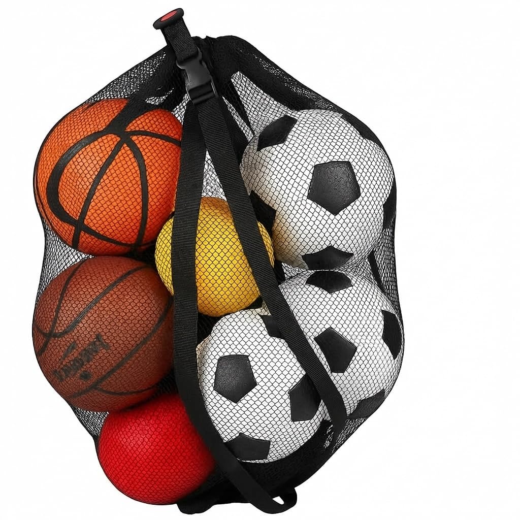 Keeble Outlets Basketball Bag | Large Mesh Ball Bag for Basketballs, Soccer Ball, Volleyball Ball & Sports Equipment | Heavy Duty Mesh Bag | Ball Storage Net with Strap | Sports Bag for Equipment
