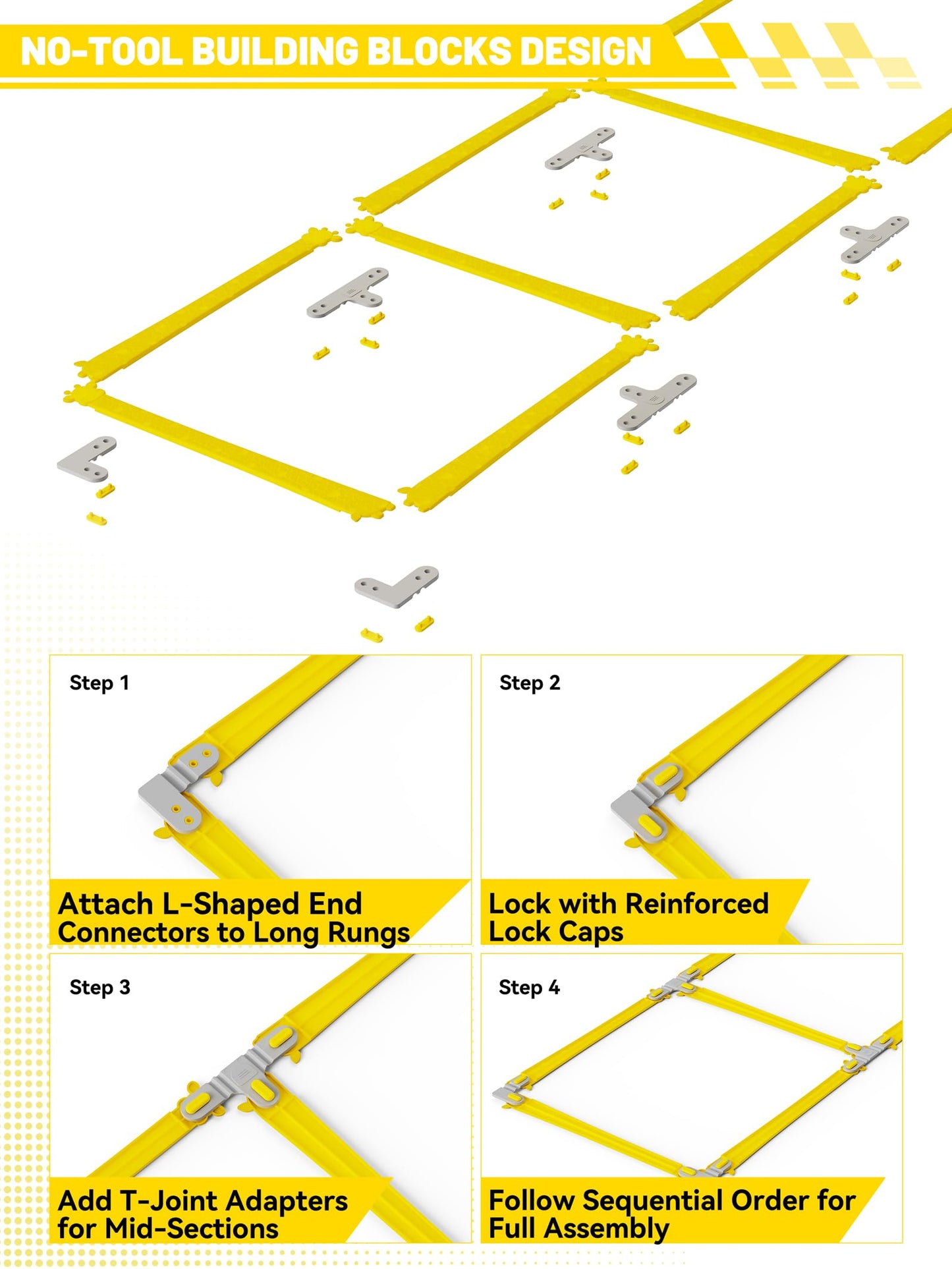 TONTATTA Tangle-Free Agility Ladder for Kids/Athletic – Multi-Use Speed Training Ladder for Footwork Drills/Football/Soccer/Boxing - Agility Equipment for Workout/Exercise/Fitness – 10 Rung - Yellow