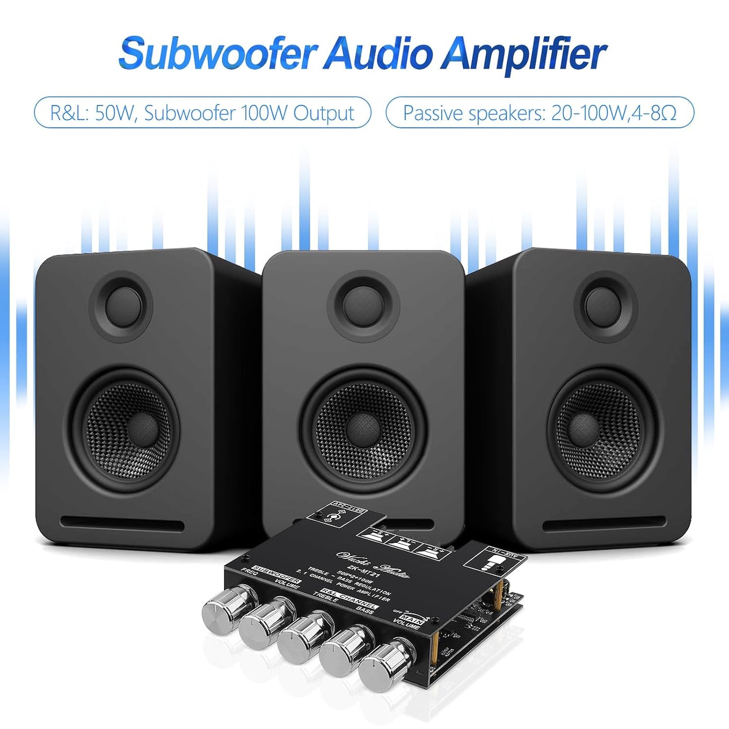 5.0 ZK-MT21 2.1 50W 2 +100W (20-100W, 4-8), 12-24V, Bluetooth Audio Amplifier Board, Channel X Mini Subwoofer Power Amp