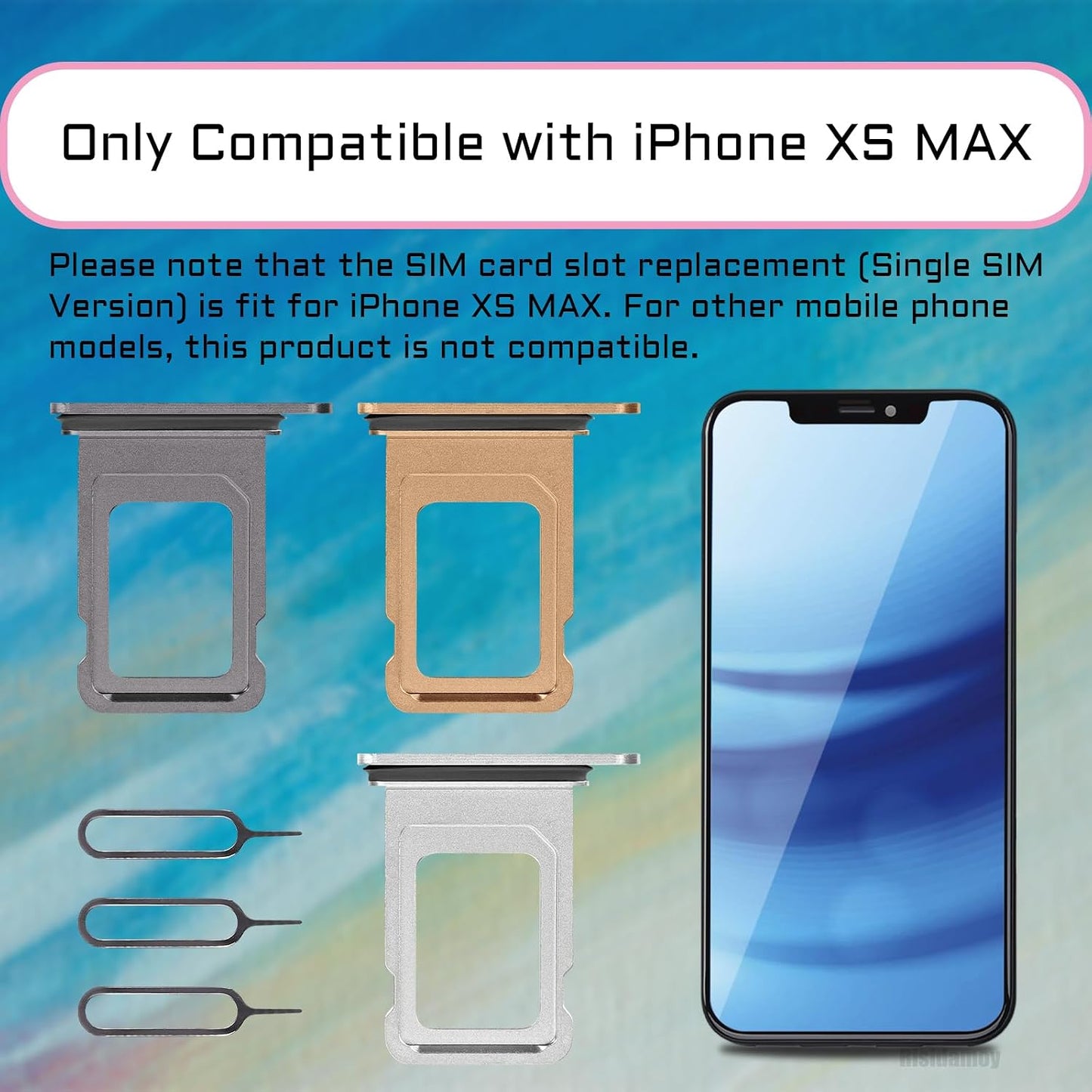 3 A1921 A2101 A2102 A2103 A2104 Color SIM Card Tray Holder Slot Replacement for iPhone XS MAX (Gold/Black/Silver)