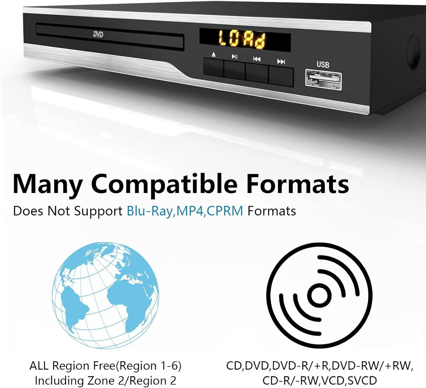MAITE 128G DVD Player, Region Free DVD Players for CD/DVD's, Compact DVD Player Supports NTSC/PAL System with AV Stable