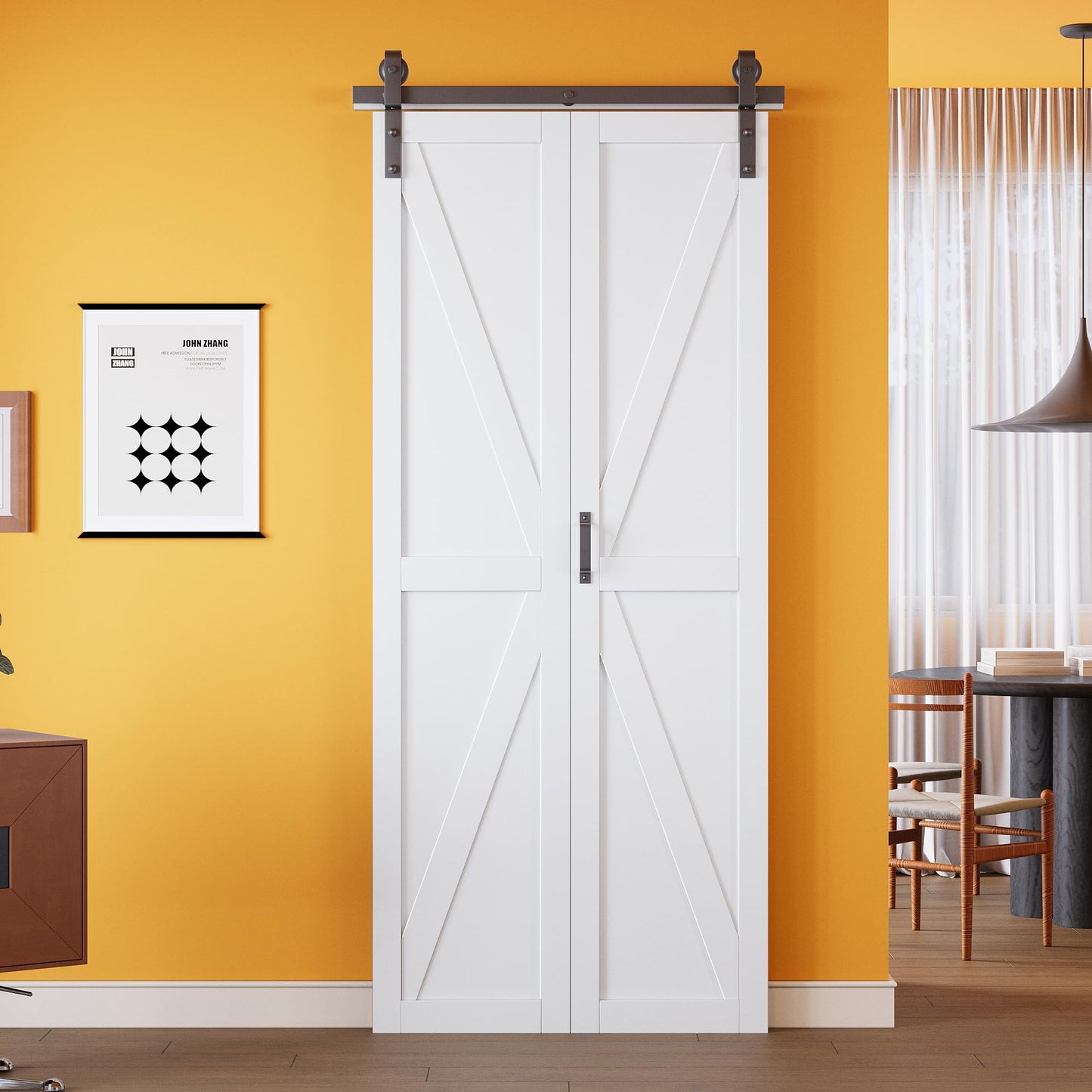 Bifold Barn Door - Pre-Assembled Panels with Sliding Hardware Kit Set, Solid Core Bifold Sliding Barn Doors, Water-Resistant Pre-Finished Bi Fold Barn Door, Easy Assembly, K-Shape, 25" x 84"