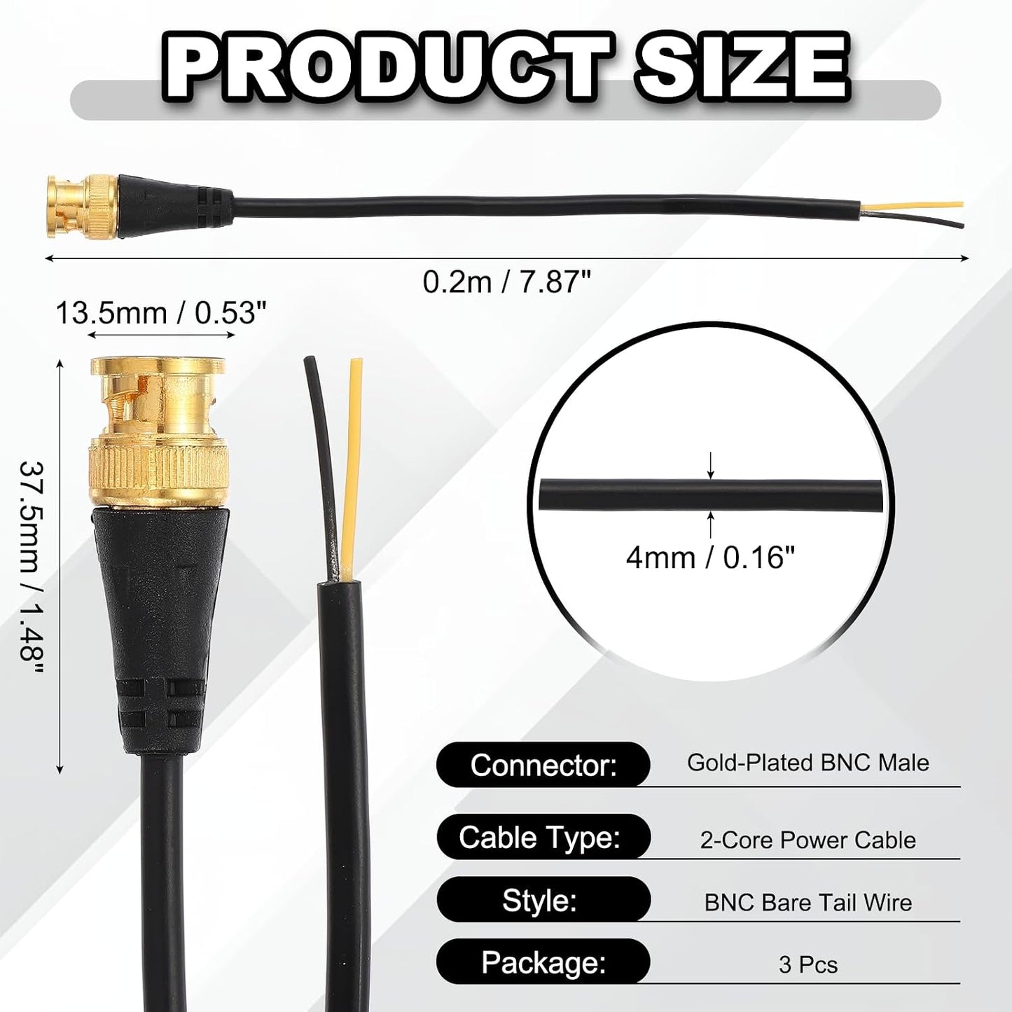 0.6FT 3pcs) MECCANIXITY BNC Pigtail Coaxial Extension Cable Male to Bare End for DVR CCTV Camera Security System