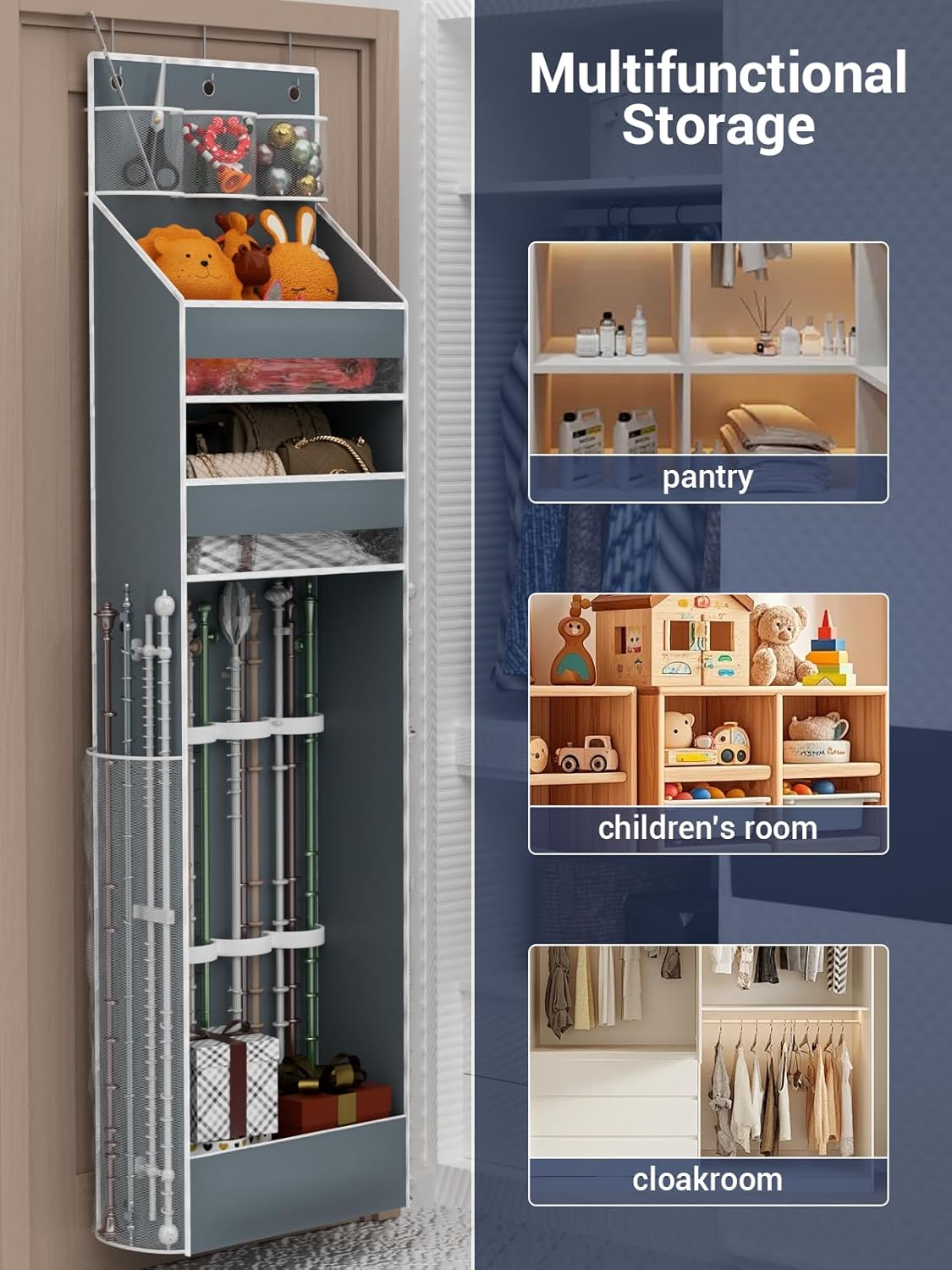 Regine Switzerland Hanging Gift Wrapping Paper Storage - Long Craft Roll Organizer in Grey