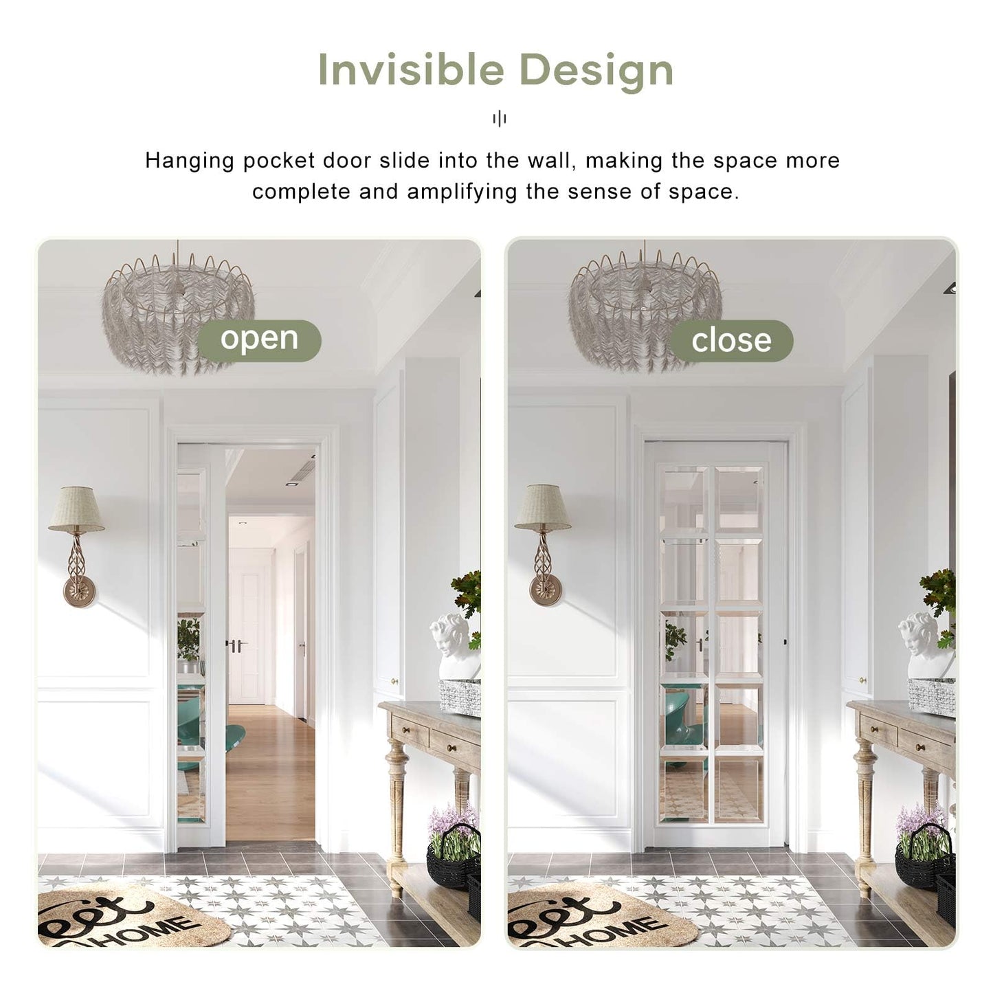 EaseLife 5.3FT/64in Sliding Pocket Door Hardware Kit,Commercial Grade,Black Box Rail Kit,Easy Install,Slide Smoothly Quiet,No Door (60.7" Track Hardware Kit for 23"~32" Wide Single Door)