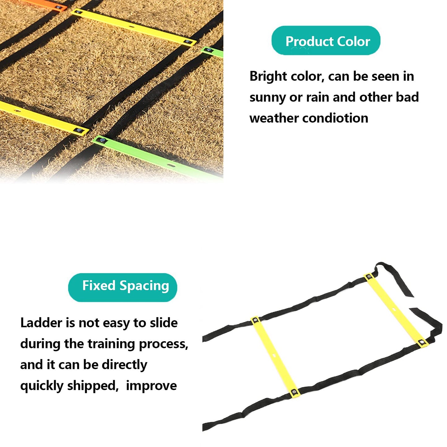 Competitive Sports Ladder Football Speed Rope for Training 6M 12RungYellow Athletic Supplies (Yellow)