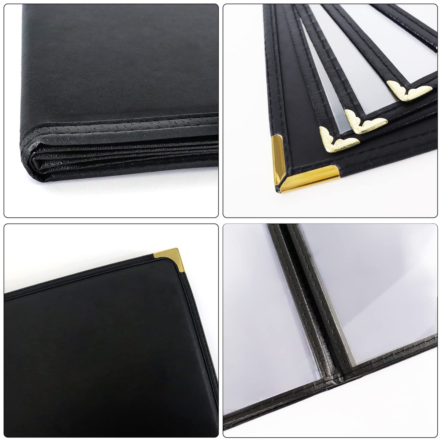 Menu-Covers 8.5 X 11 Restaurant - 2 Pack Menu Sleeve 4 Page 8 View Premium Faux Leather Transparent Black for Bar Cafe Book Folder