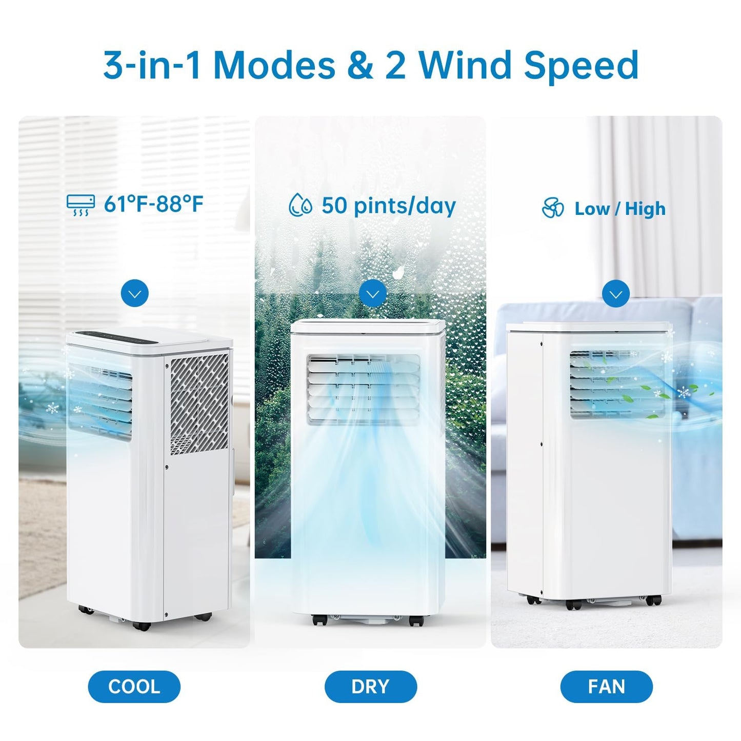 Portable Air Conditioners, Air Conditioners 10,000 BTU 4-in-1 Quiet AC Unit with Cool, Fan, Dehumidifier, Sleep Modes, Standing AC Unit Cools Room up to 450 Sq.Ft, Exhaust Hose & Window Kit
