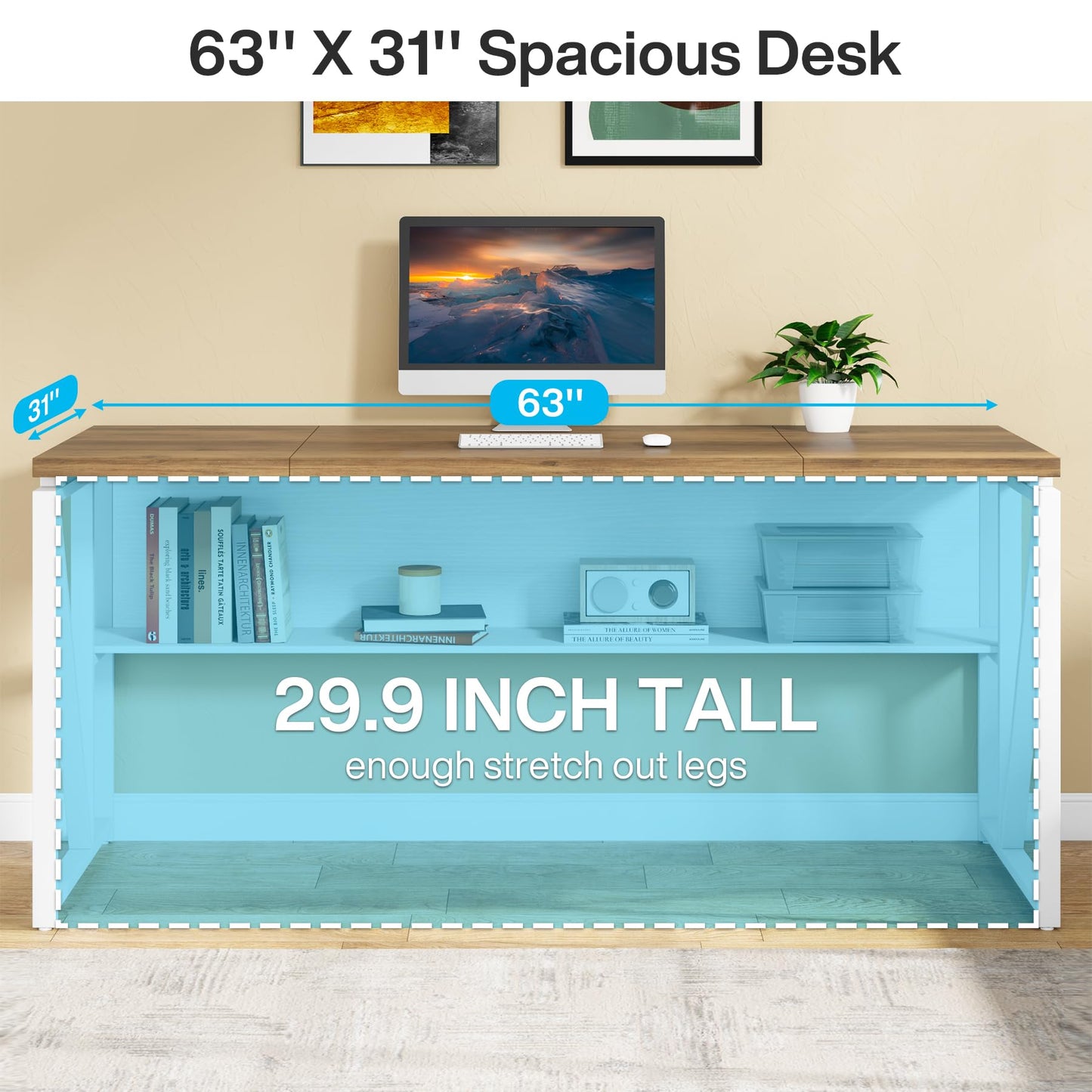 Tribesigns L Shaped Desk with Drawer,63" Executive Computer Desk and lateral File Cabinet, 2 Piece Home Office Furniture for Hanging File, Cabinet with Doors