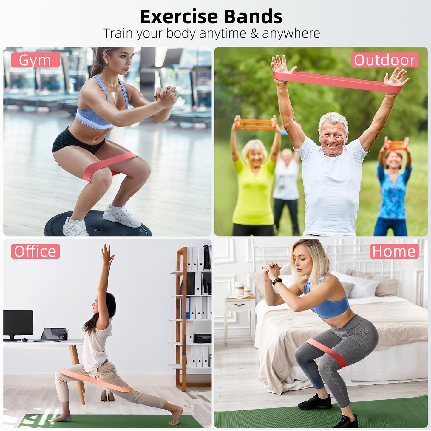 Resistance Bands for Working Out, 5-Pack Elastic Exercise Bands for Strength Training, Stretching, Workout; Home Gym Equipment for Women Men, Pilates Yoga Physical Therapy, Leg Glute Arm Exercise Kit