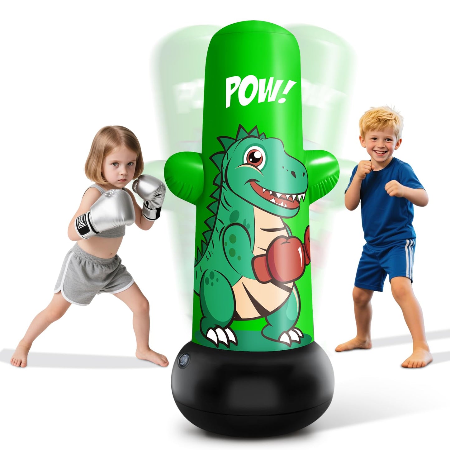 Inflatable Dino Punching Bag for Kids, 47” Tall Bop Bag Punching Toy, Inflatable Dinosaur Toy with Bounce- Back Action for Ages 3-8, Great for Boys and Girls
