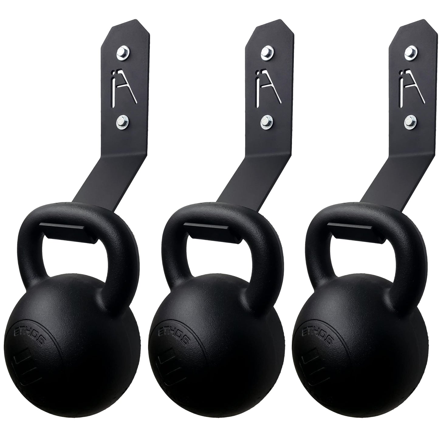 IRON AMERICAN Kettlebell Hook Gym Wall Mount Hanger, 100+ Pound Capacity - Gym Storage Rack Gym Wall Mount - Hang Any Size Kettlebell, Hardware Included (3-PACK))
