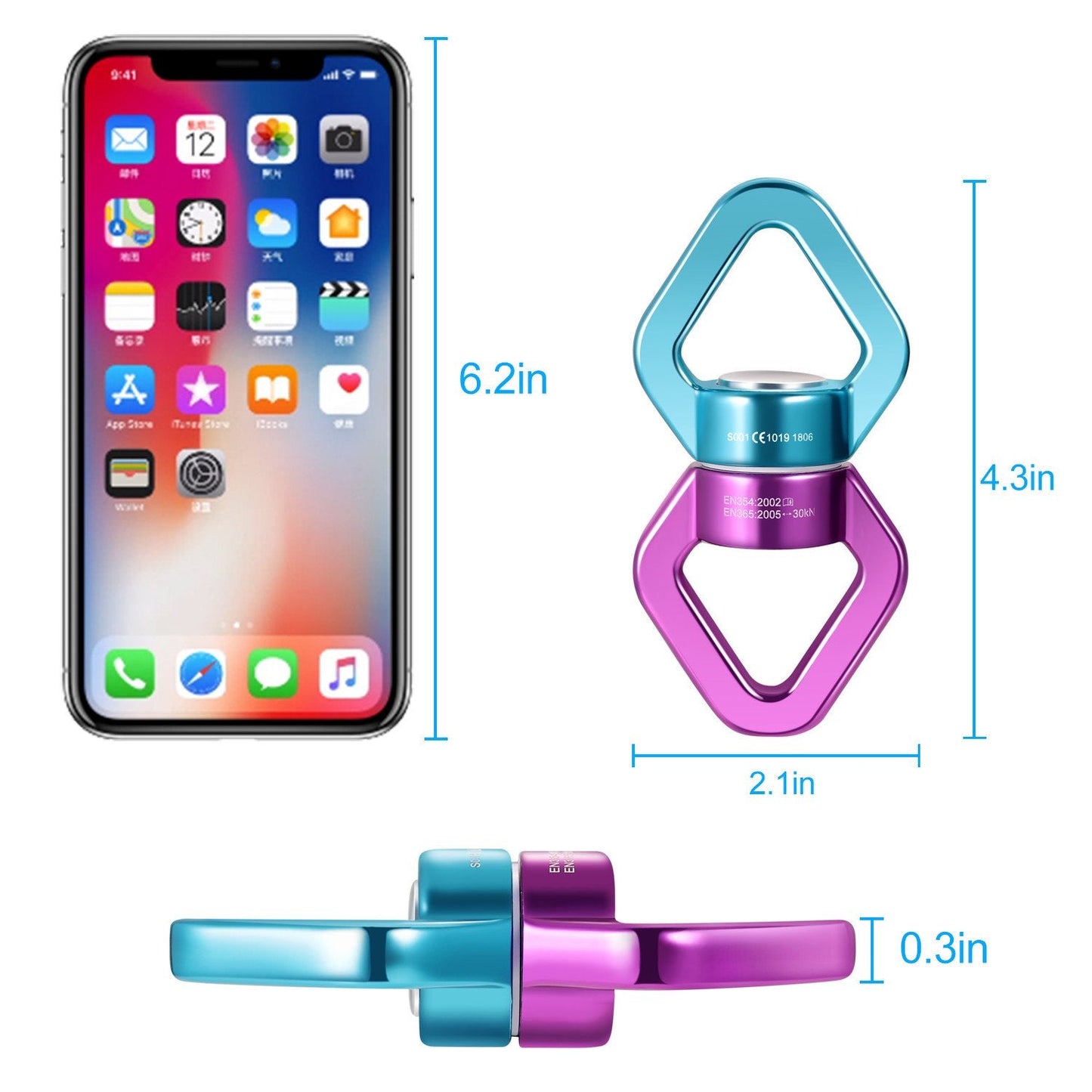 MDAIRC Safety Rotational Device, Aluminum Alloy Double-Ball Bearing Swivel, Holds Up 8500+ Lbs, Minimum Breaking Strength 40 kN, Spins & Rotates 360° for Smooth Rope Climbing, Hiking & Exercise