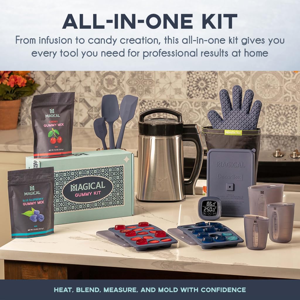 Magical Butter Complete Infusion & Gummy Kit – MB2E Machine, Blue Raspberry & Cherry Mix, DecarBox, 10 mL Molds, Spatulas & Cups