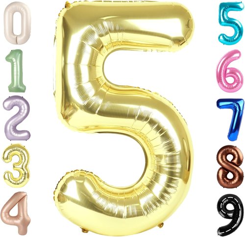 Balloon Numbers | 40 Inch Gold Number Balloons for 5th Birthday & Wedding Decor