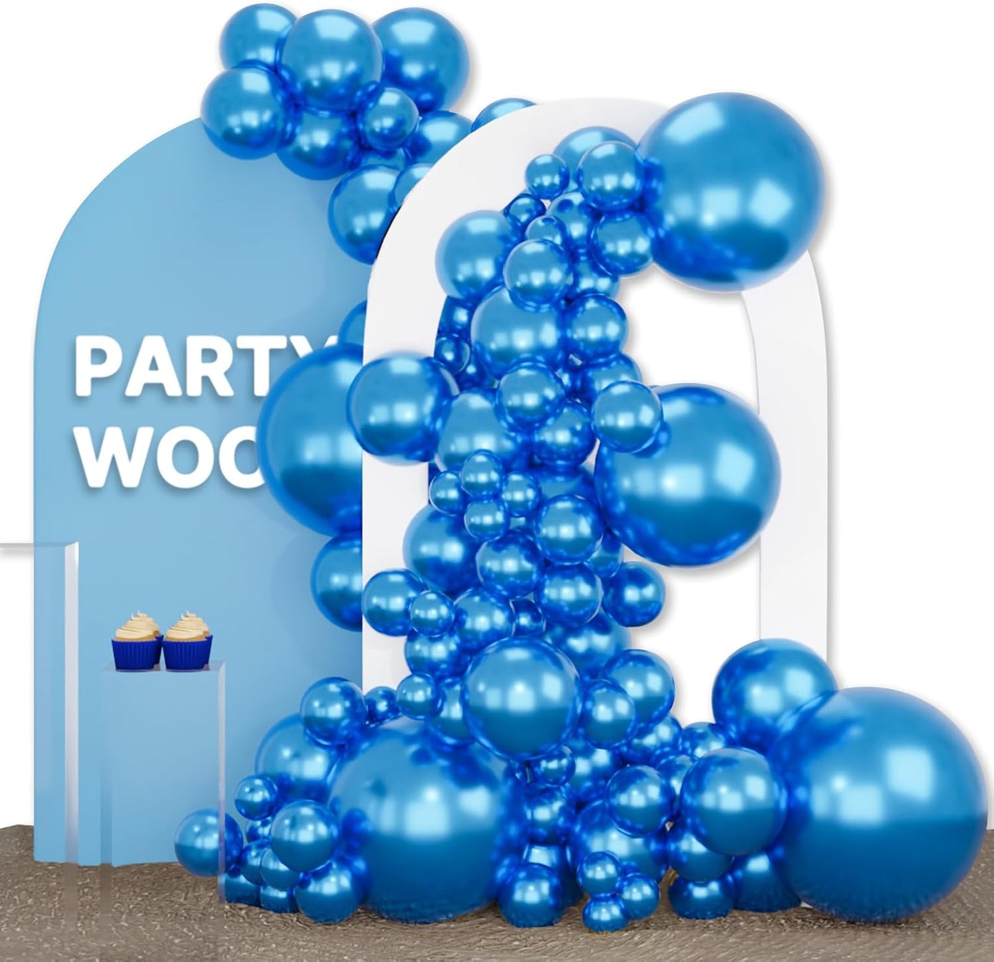 PartyWoo Metallic Blue Balloons - 140pcs Chrome Latex Balloons in 5-18 Inch Sizes for Celebrations