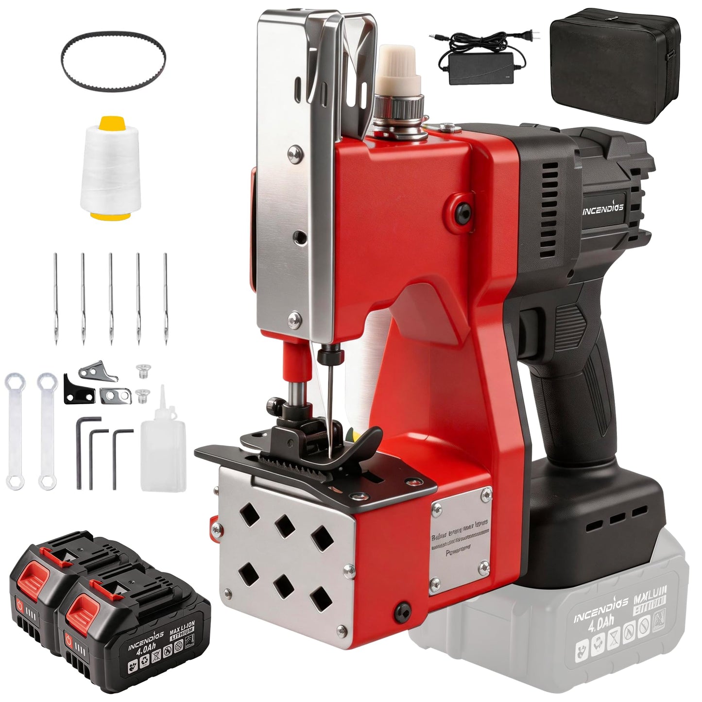 Cordless Electric Bag Sewing Machine, 280W Brushless Motor Portable Bag Closer Stitcher with 2x4.0Ah Batteries, 2s/bag Heavy Duty Packing Machine for Woven PP Sack, Kraft Paper, Leather
