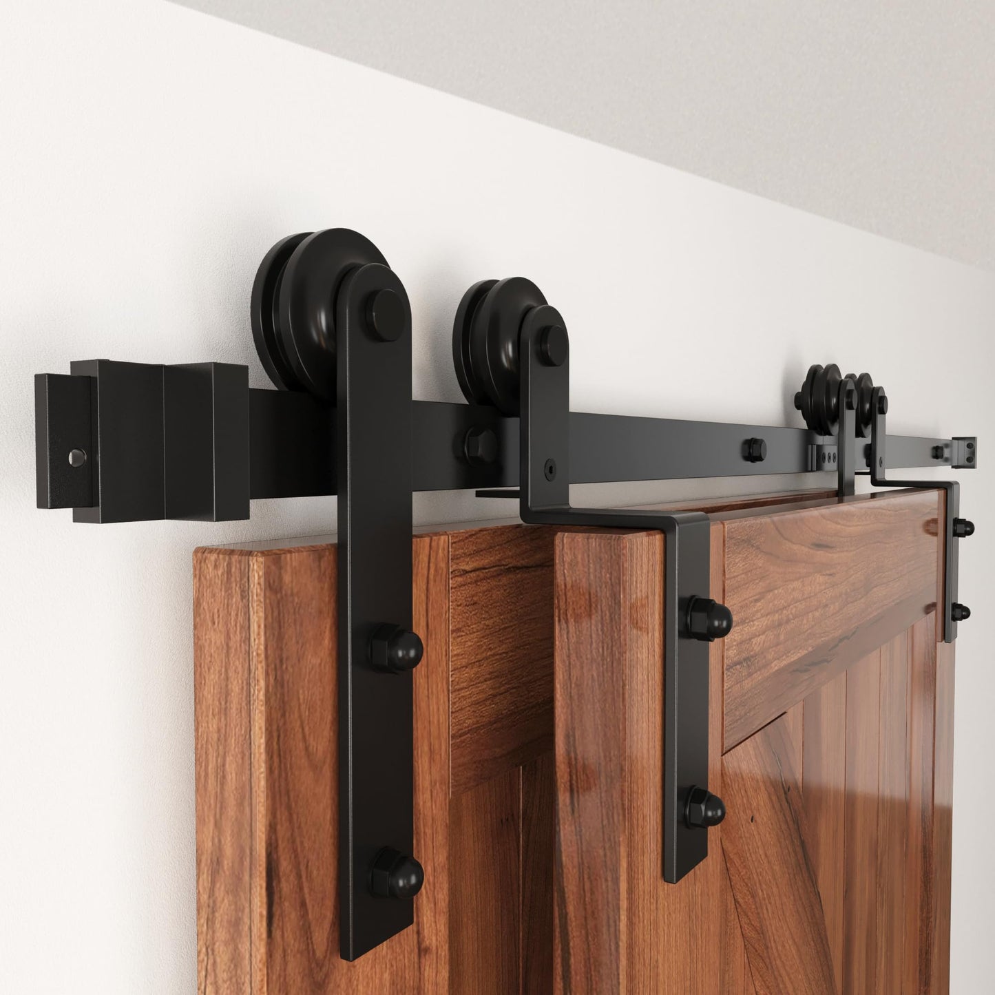 WINSOON 6FT Rail Single Track Bypass Sliding Barn Door Hardware Kit for Double Doors, Low Ceiling, Easy Mount, Heavy Duty, Slide Quietly and Smoothly