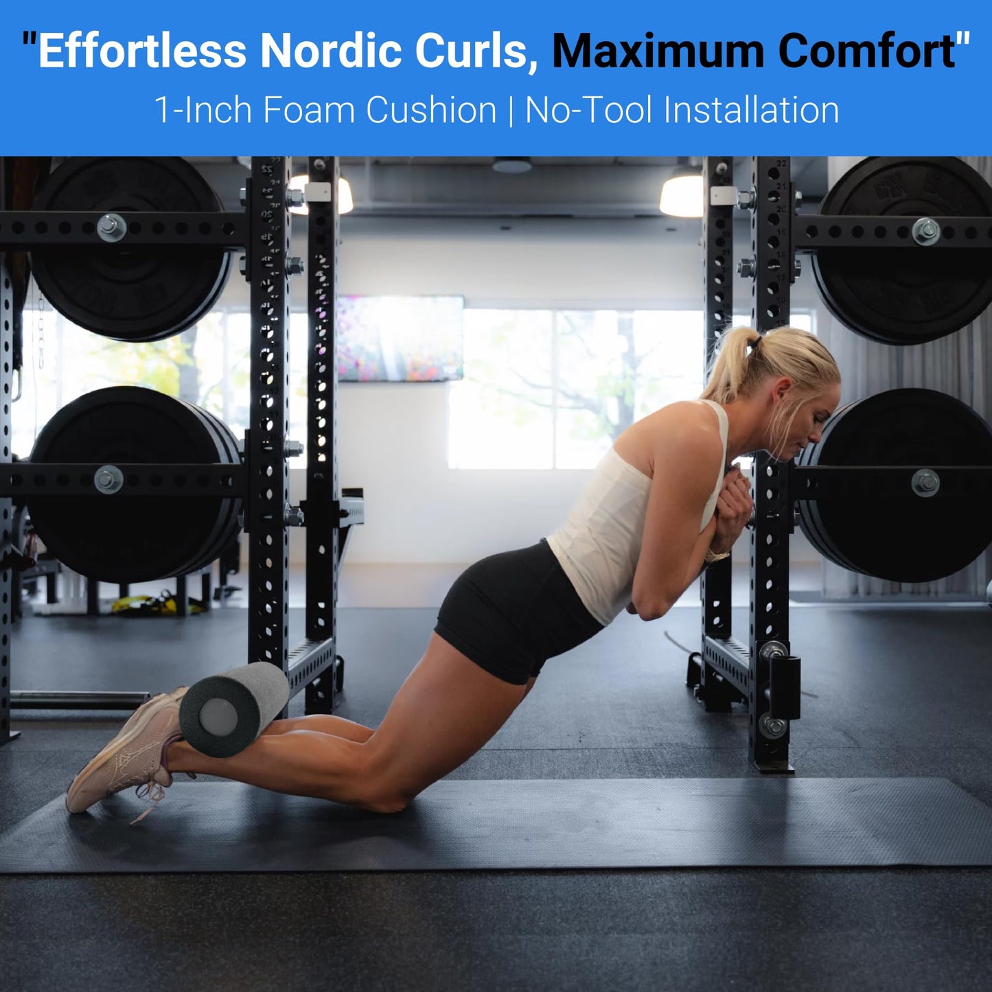 Vatemechie Nordic Hamstring Curl Squat Rack Attachment for 2"x2"/3"x3"/2"x3" Power Rack with 1/2"/1" Hole, Quick-Connect Carabiner & Resistance Band Hook, 1" Thick Comfort Foam