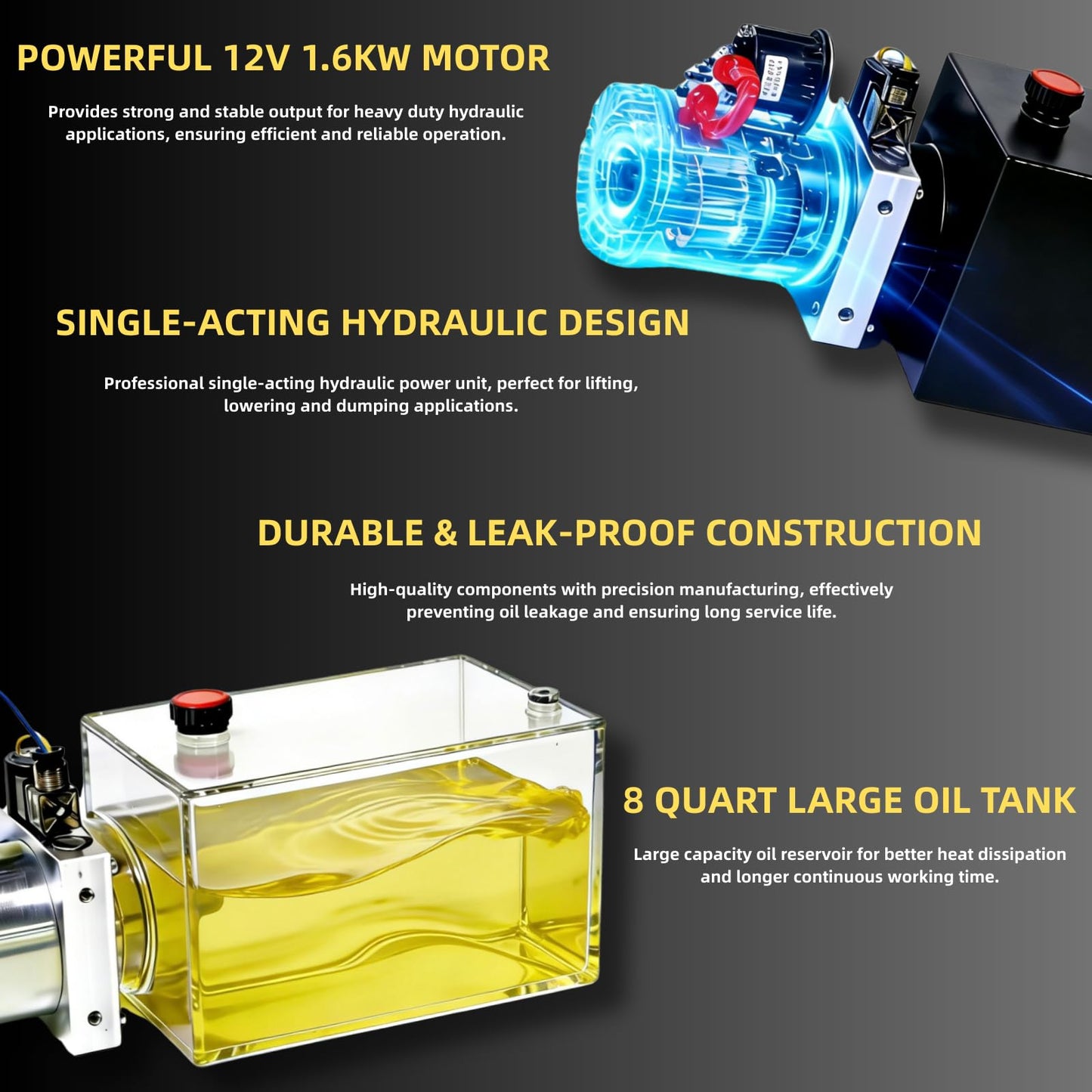 SALMAN Hydraulic Power Unit DC 12V 1.6KW Rotating Speed 2600RPM Pressure 16~20MPa Traffic 2.1 cc/r