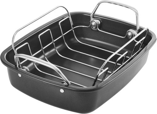 KITESSENSU Nonstick Turkey Roasting Pan - Heavy Duty 17 x 14 Inch Chicken Roaster with Rack - Ideal for 24lb Turkey, Gray