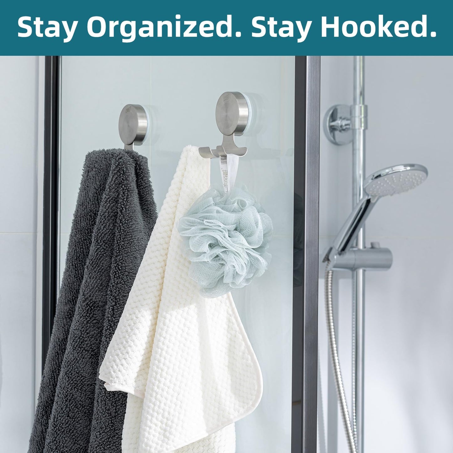 TAILI 2 Pack Powerful Suction Cup Razor Holder, 304 Stainless Steel Bathroom Suction Hooks for Towel, Loofah, Bathrobe, Stylish Shaver Holder for Shower Wall, Easy to Install and Reuse, Silver