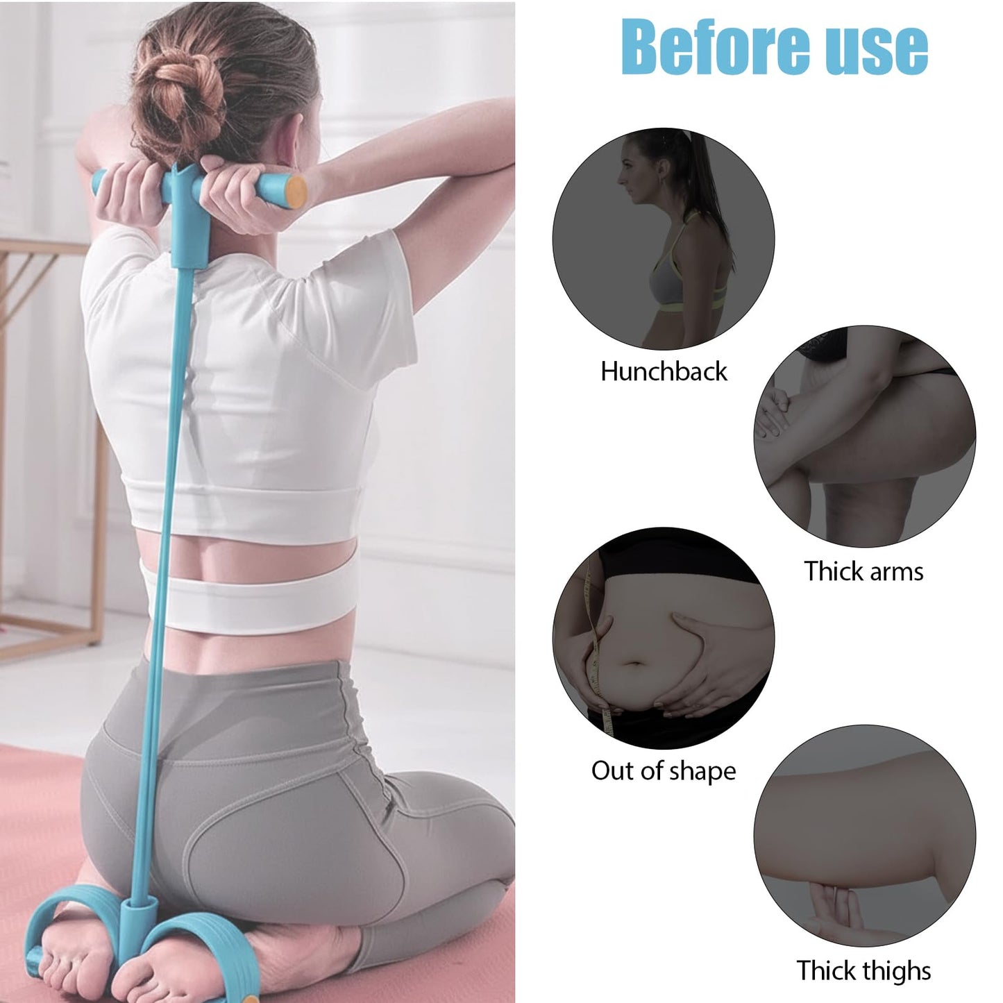 Pedal Resistance Band with Handle, Blue 8 Tube Multifunction Fitness Bands for Full Body Workout, Abdominal, Leg, Arm, Back Slimming Training