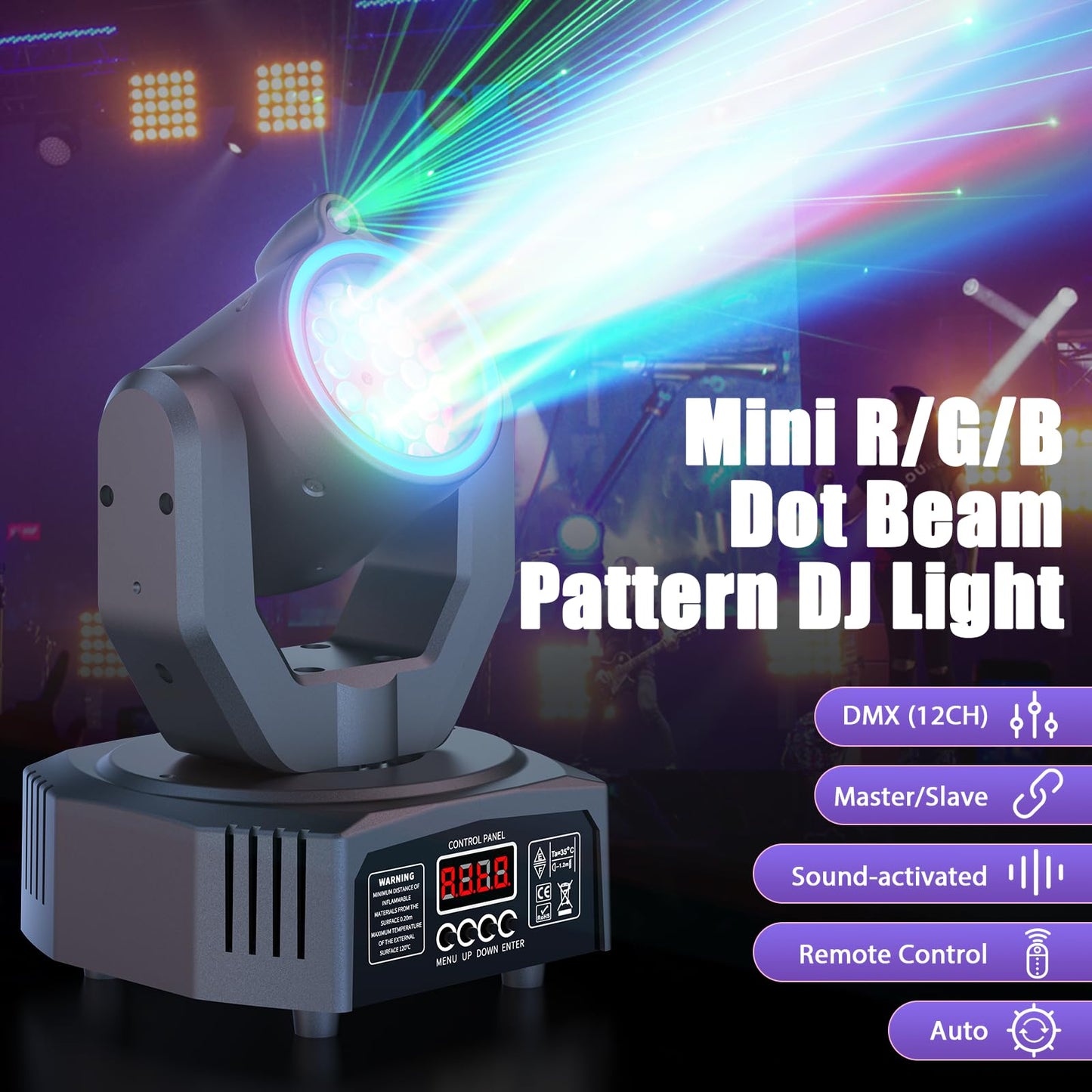 2PCS Compact 30W Stage Moving Head Light with Beam,GOBO Projection,Remote Control Sound Active & DMX512 Control 450° Pan/180° Tilt for DJ Party Home Theater Small Venues