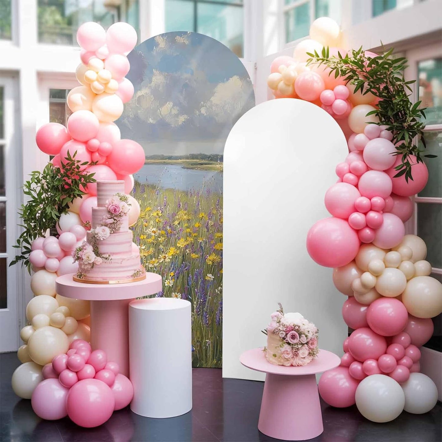 Jnbasdffb 7.2 Spring Floral Wedding Arch Cover, Stretchy Spandex Arch Backdrop Stand Covers FT, Oil Painting Pastoral