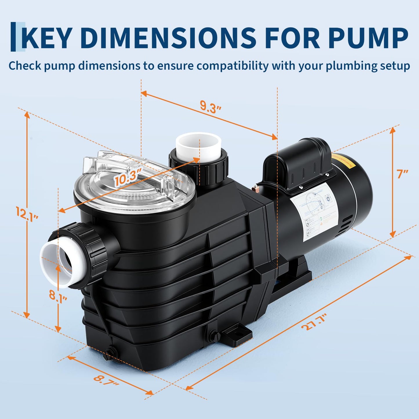 Garvee Pool Pump Above Ground/Inground, 2.5 HP Self Priming Swimming Pool Pump, 115V/230V Dual Voltage Single Speed Pumps with Strainer Basket, 100 GPM Heavy-Duty Pump for Swimming Pools Spas Hot Tub