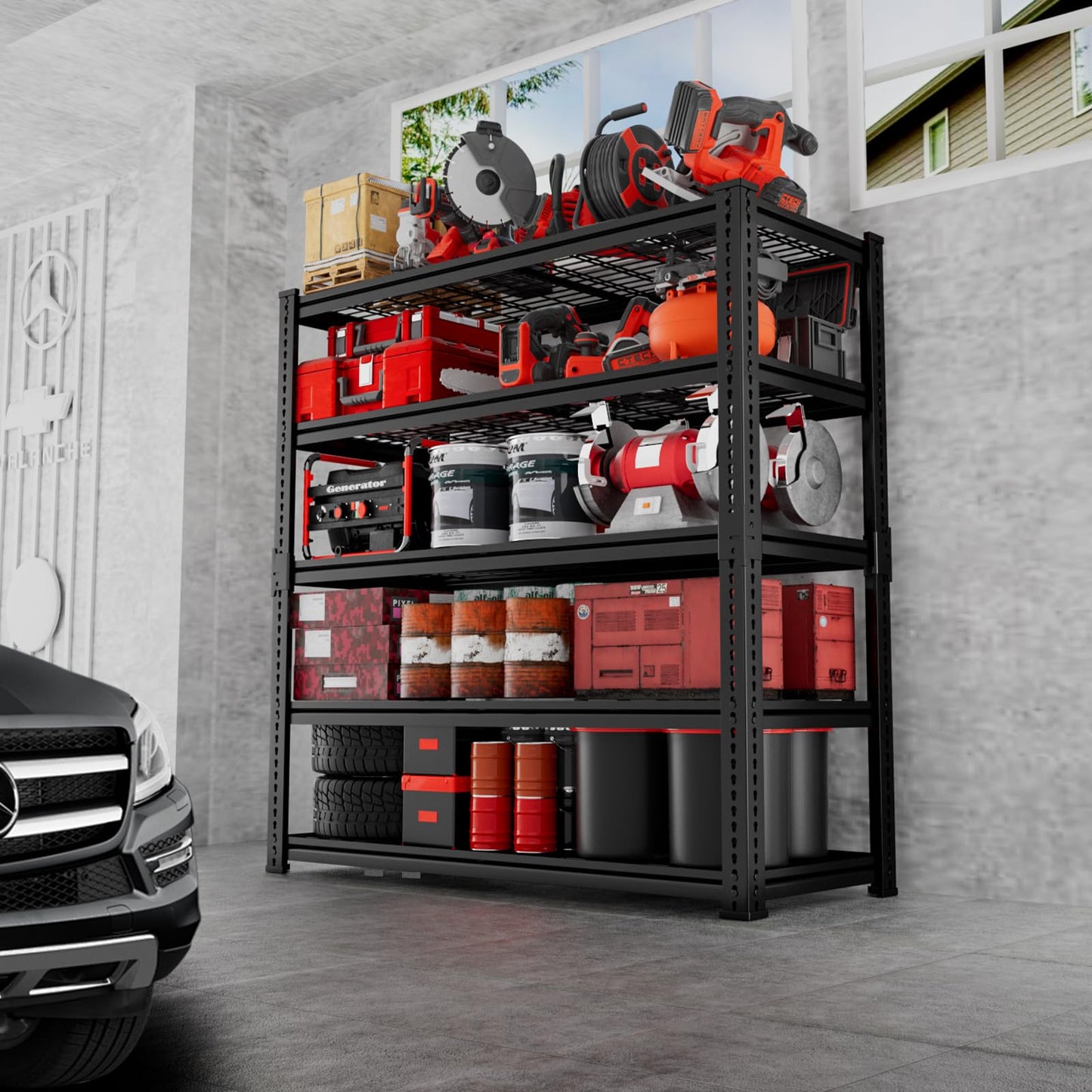 Storage Shelves, Garage Shelving Heavy Duty 2500 LBS Capacity, 40"L x 18"W x 72"H Adjustable Metal Shelving Organizer Wire Rack, 5 Tier Utility Shelf Unit for Pantry Closet Warehouse Organization