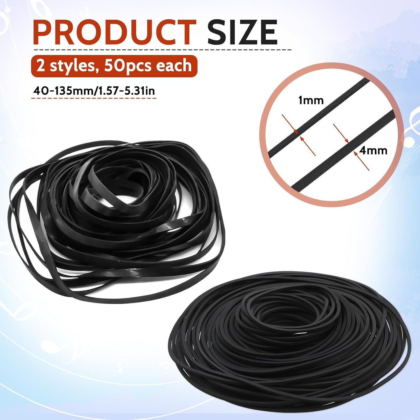 Sliverdew 100 Cassette Cassette 40-135 mm Cassette 1mm 4mm Pcs Recorder Rubber Belts Recorder Repair Maintenance Mix