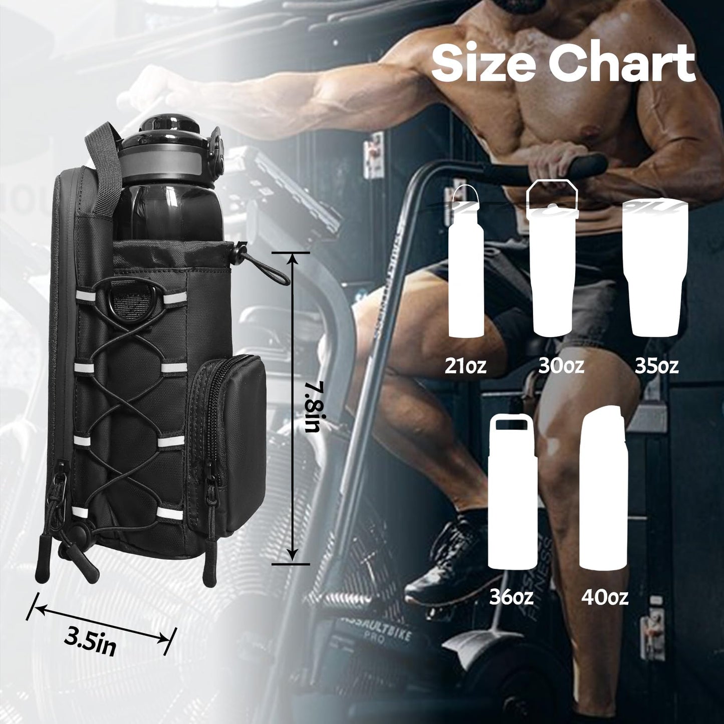 JACZZO Magnetic Gym Bag, Magnetic Water Bottle Holder & Small Gym Bag, Gym Gifts for Women and Men (Black, <40 OZ)