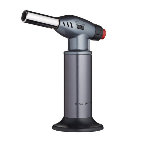 MasterClass Blow Torch, Refillable Chef Blow Torch, Adjustable Anti-flare Flame, Non-Slip Metal Body, Grey/Silver
