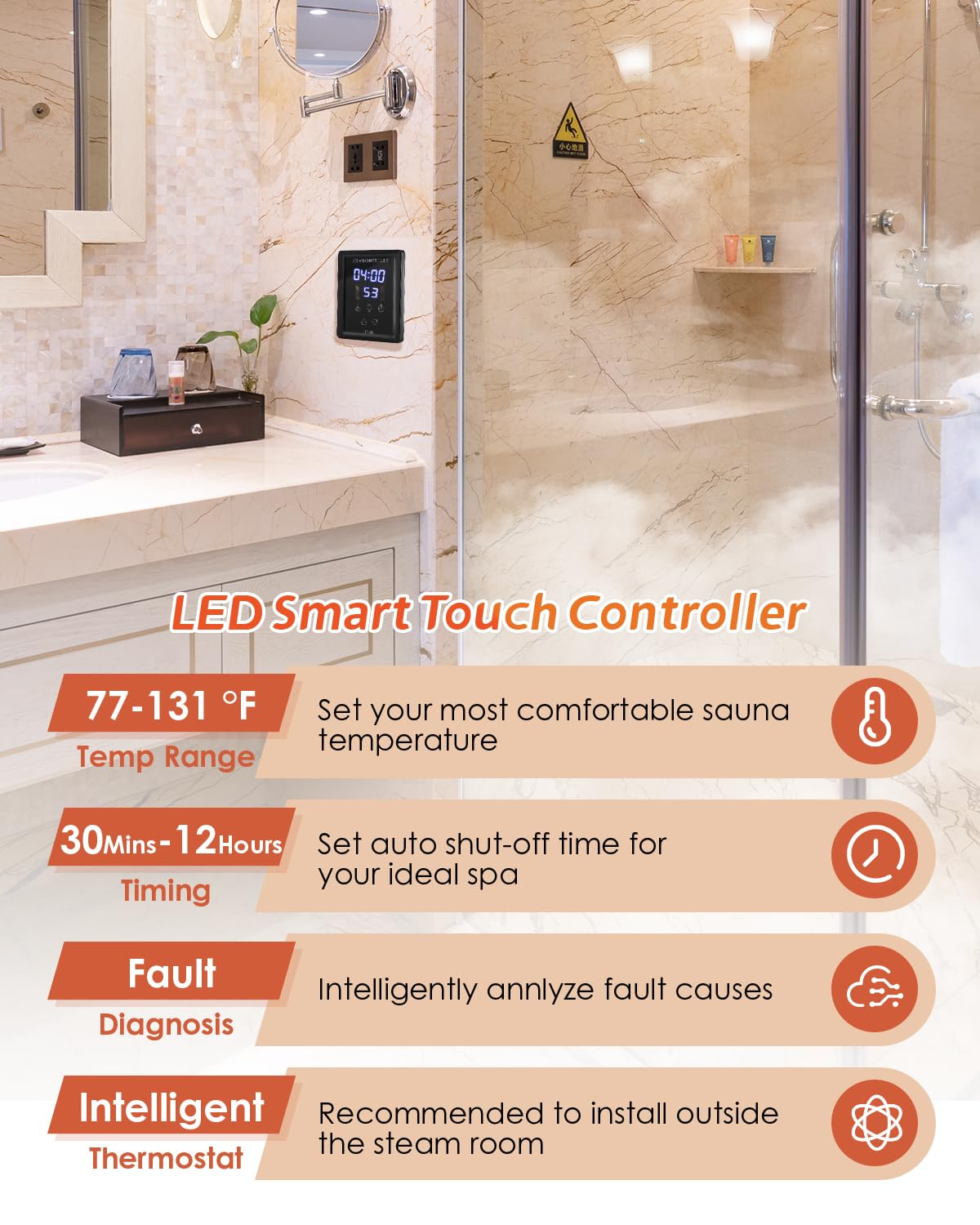Hapyvergo Steam Shower Generator Kit 6KW for Bath Sauna SPA, Aromatherapy Steam Head, Self-draining System, LED Controller, 212CBFT/6m³Space