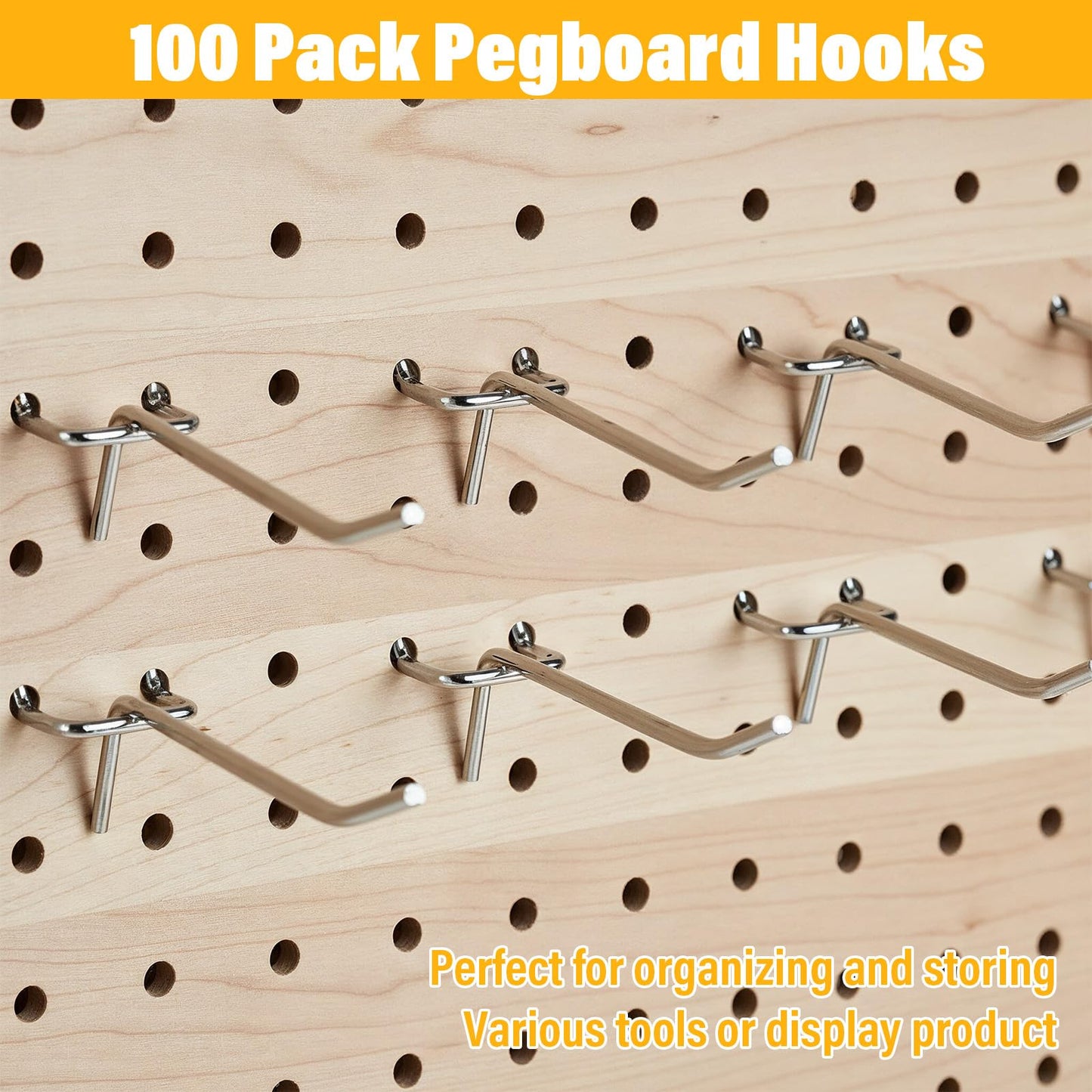 Meyeyaia 100 Pcs Pegboard Hooks 2 Inch Peg Board Shelving Hooks Peg Board Organizer Accessories Pegboard Wall Display Hanging Holders for 1/8 and 1/4 Garage Storage Organizer Tools (Silver)